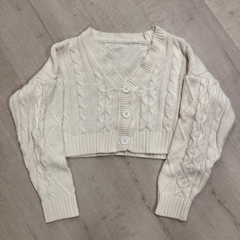 Forever 21 Cream Cable Knit Cardigan